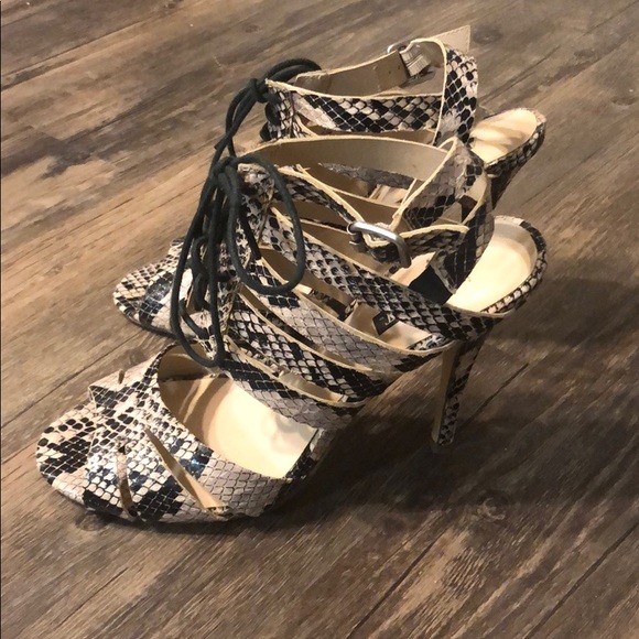 Lace-up Faux Snakeskin Heels - Picture 4 of 6